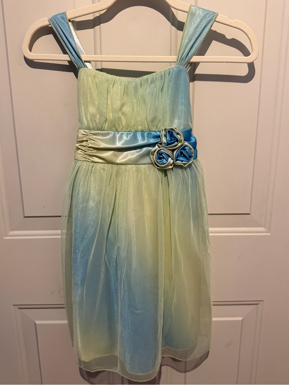 Byer California Blue and Green Ombre Flower Sash Formal Dress